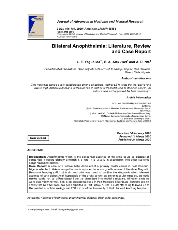 Bilateral Anophthalmia: Research, Treatment Options, And Future Prospects Bilateral Anophthalmia: Research, Treatment Options, And Future Prospects