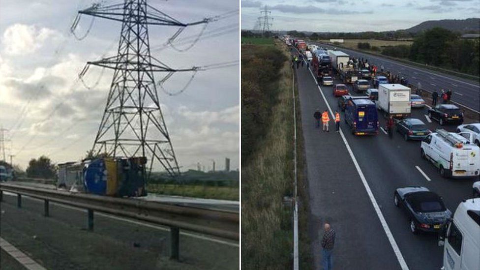 Casualty Treated After Car Overturns On M56 Casualty Treated After Car Overturns On M56