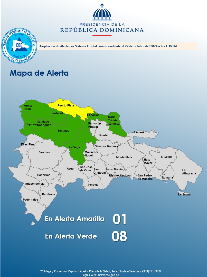 COE: Alerta Amarilla En 9 Provincias Y Alerta Verde En 5 COE: Alerta Amarilla En 9 Provincias Y Alerta Verde En 5