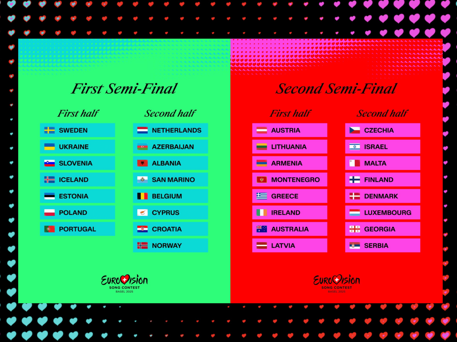 Eurovision 2025 Semi-Final Running Order Revealed: Full List