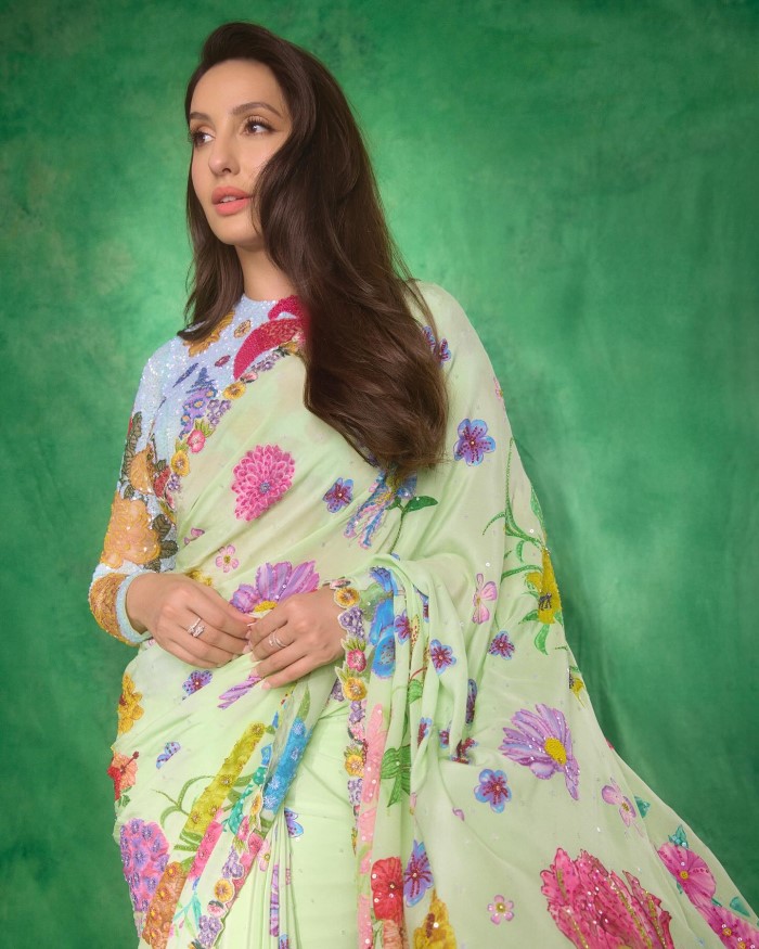 Floral Saree Style Inspiration: Nora Fatehi's Elegant Designs Floral Saree Style Inspiration: Nora Fatehi's Elegant Designs