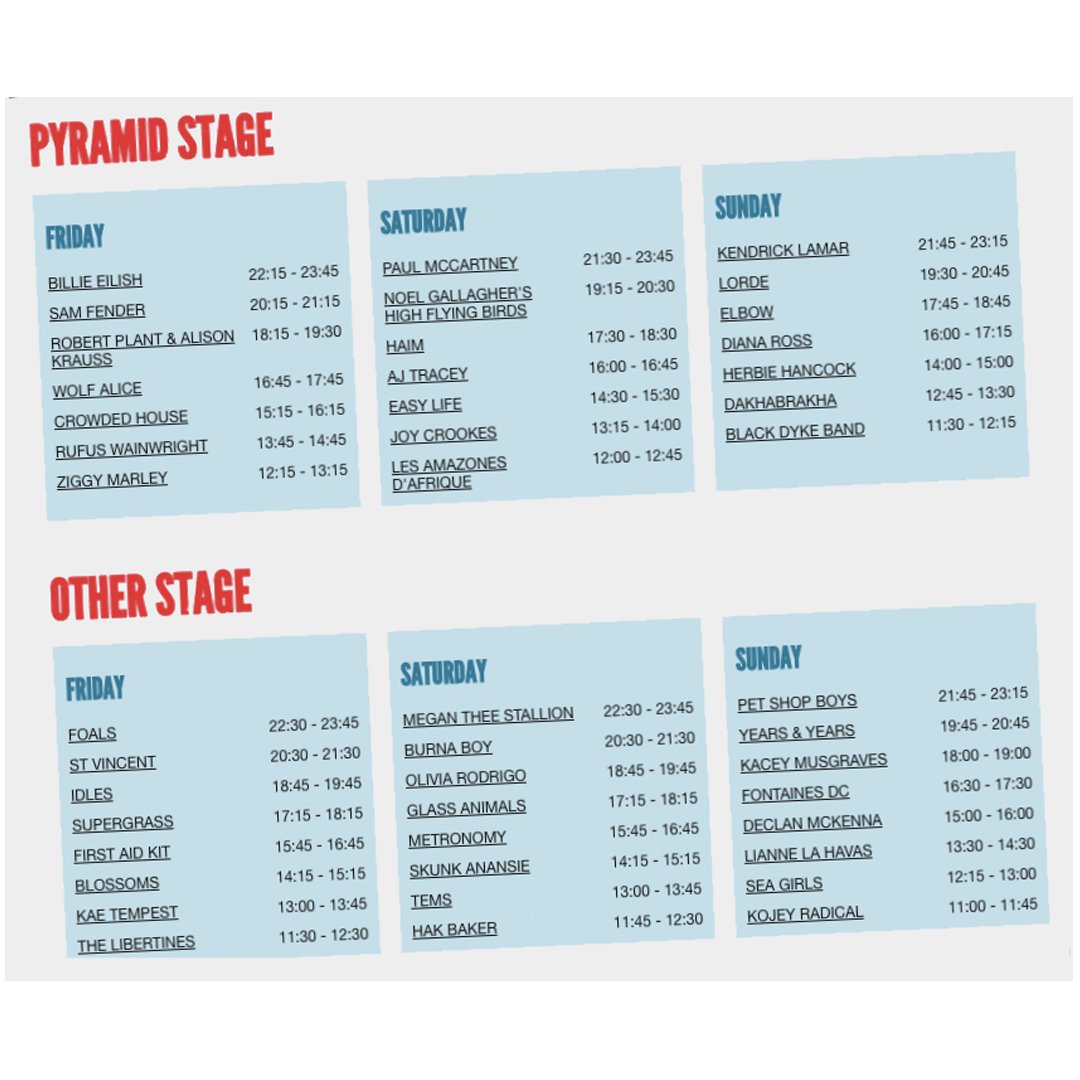 Glastonbury Stage Times 2024: A Scheduling Nightmare? Glastonbury Stage Times 2024: A Scheduling Nightmare?