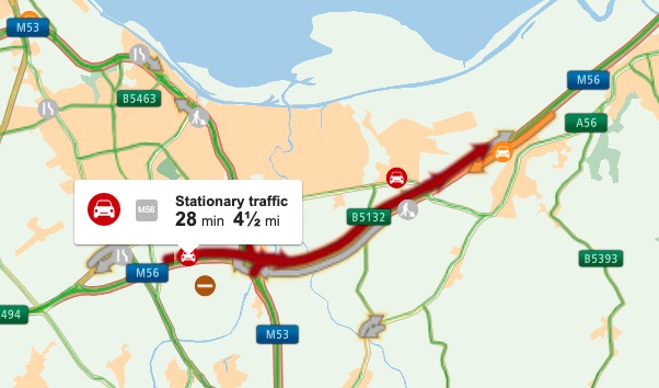 M56 Collision: Delays On Cheshire/Deeside Border M56 Collision: Delays On Cheshire/Deeside Border