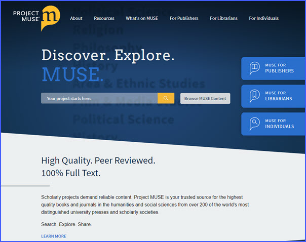 Project MUSE: A Platform For Shared Research Experiences Project MUSE: A Platform For Shared Research Experiences