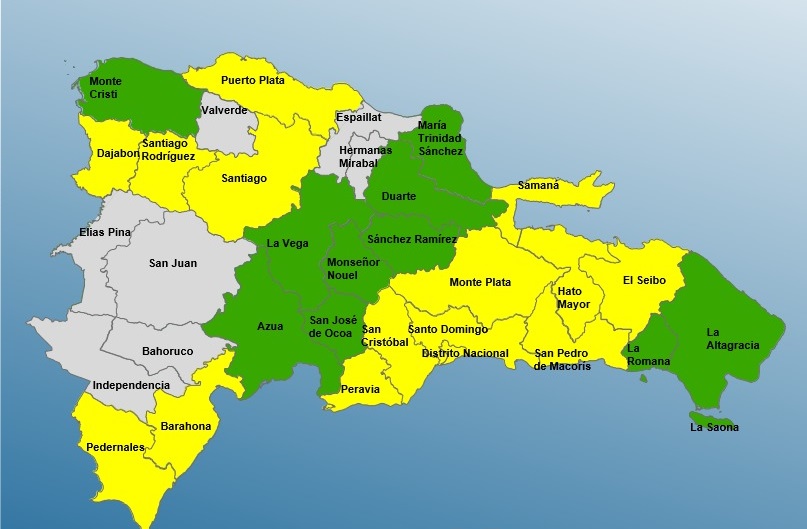 Situación De Alerta En República Dominicana: 9 Provincias Amarillas, 5 Verdes (COE) Situación De Alerta En República Dominicana: 9 Provincias Amarillas, 5 Verdes (COE)